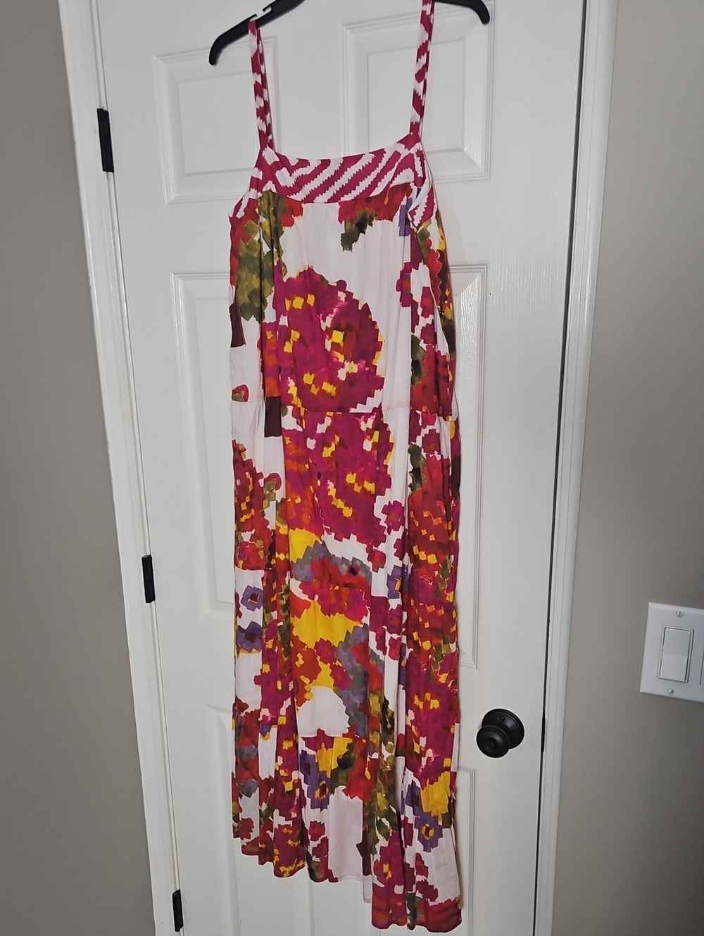 Ro's Garden Natasha Tiered Cotton Maxi dress: Colorful Floral/Geo Print: Small